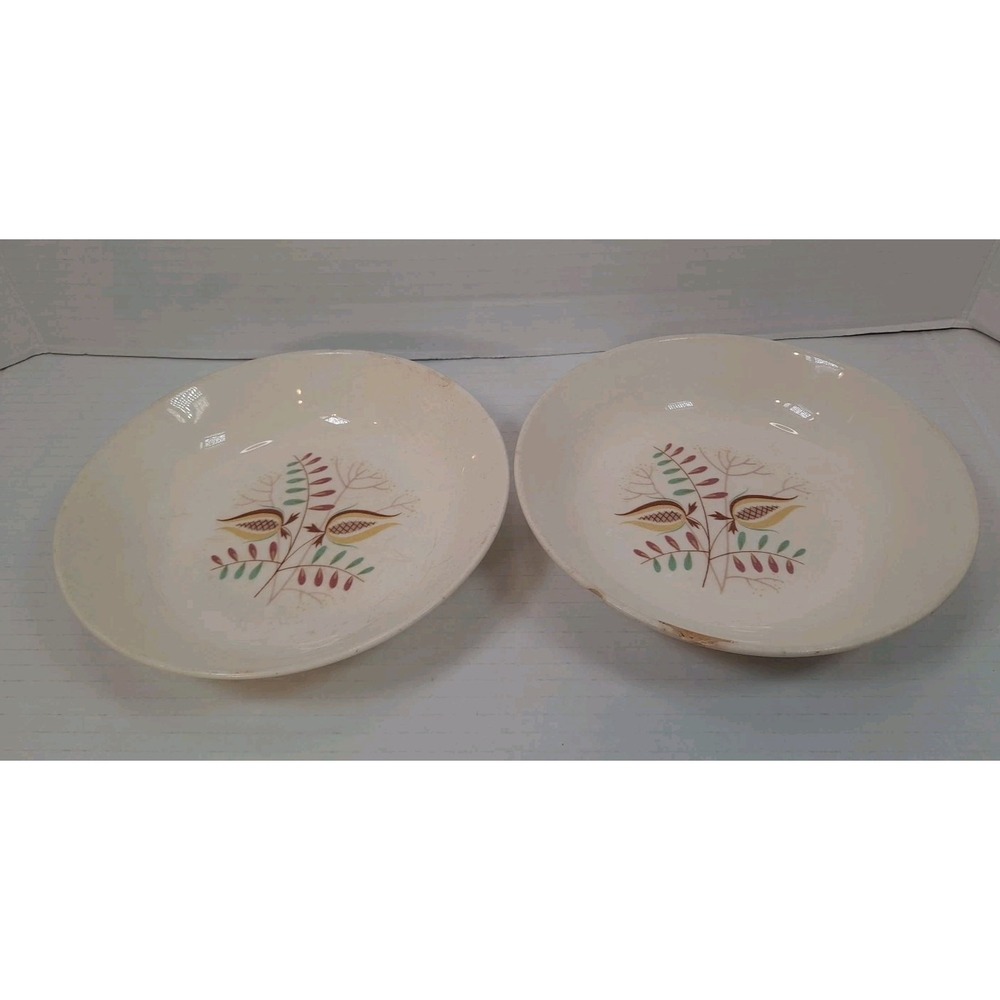 Vintage Set Of 2 Taylor Smith and & Taylor‎ Wood Hue Design Dessert Bowls 6.5"